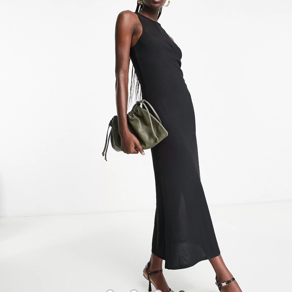 Topshop - Rib Mesh Mix Midi Dress